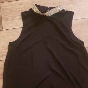 Black Sleeveless Top with Gold Embellished Collar
